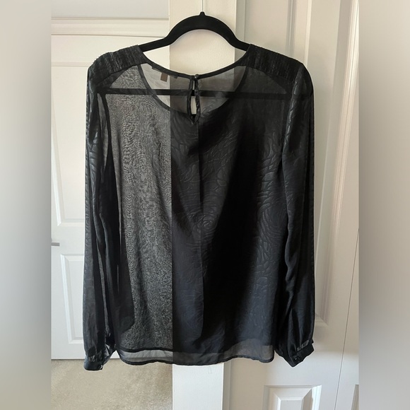 Pleione | Black Sheer Blouse with Rose Print | Size Medium - Picture 6 of 6